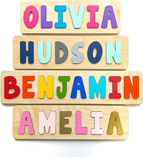 Personalized Wooden Name Puzzle for Kids, Handmade in USA by Bloom Owl, Custom Baby Gifts for Boys and Girls Easter or First Birthday, Montessori Toys for Toddlers 1-3, Baby Puzzle