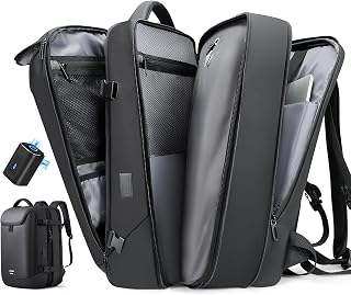 TANGCORLE Vacuum Seal Travel Backpack, 50L Expandable Vacpack Backpack with Vaccum Compression System, Water Ressistant 17.3 Inch Laptop Backpack with USB Charging Port-Vacuum Pump Included