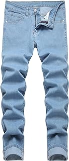 JUNBAOSS Jeans da uomo slim fit elasticizzati strappati skinny jeans per uomo, alla moda invecchiato dritto comfort Flex vita pantaloni, E#azzurro, 50