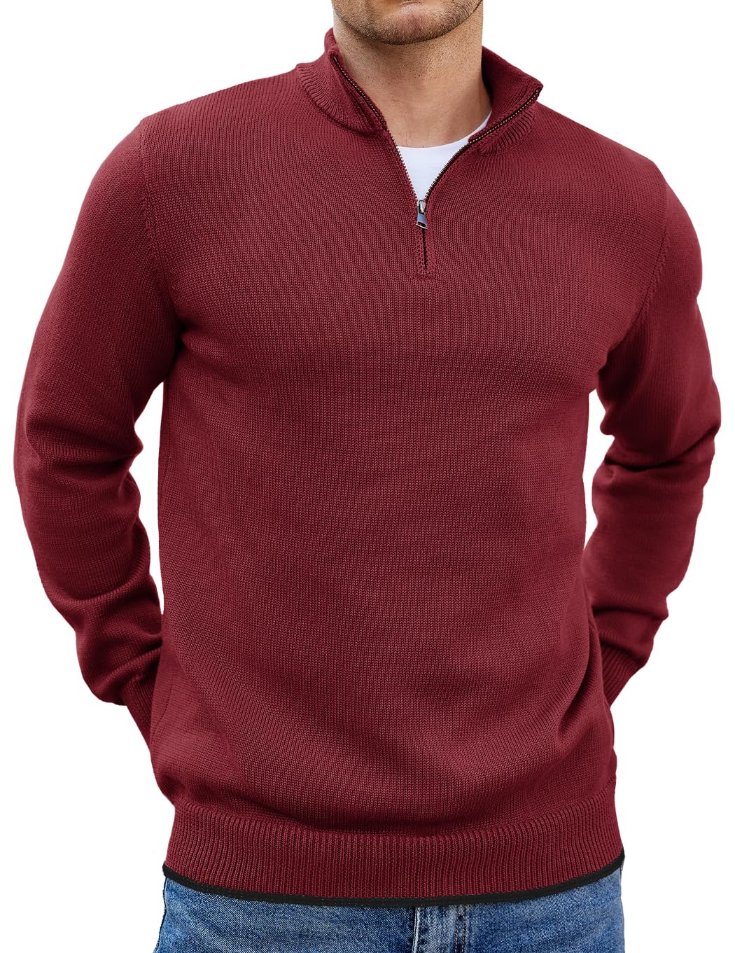 COOFANDY Men's Quarter Zip Up Pullover Slim Fit Lightweight Mock Neck Long Sleev