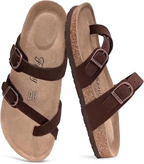 FITORY Women's Cork Footbed Sandals,Arch Support Slides