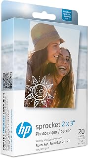 HP Sprocket 2x3 Premium Zink Sticky Back Photo Paper (20 Sheets) Compatible with HP Sprocket Photo Printers.