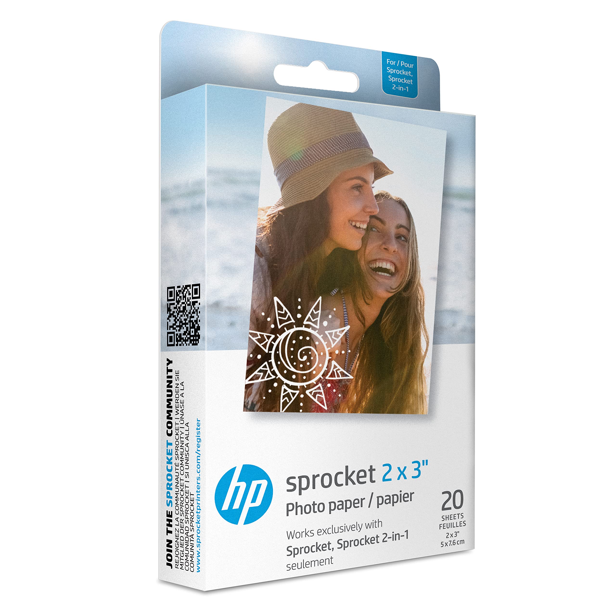 HP Sprocket 2x3 Premium Zink Sticky Back Photo Paper (20 Sheets) Compatible with