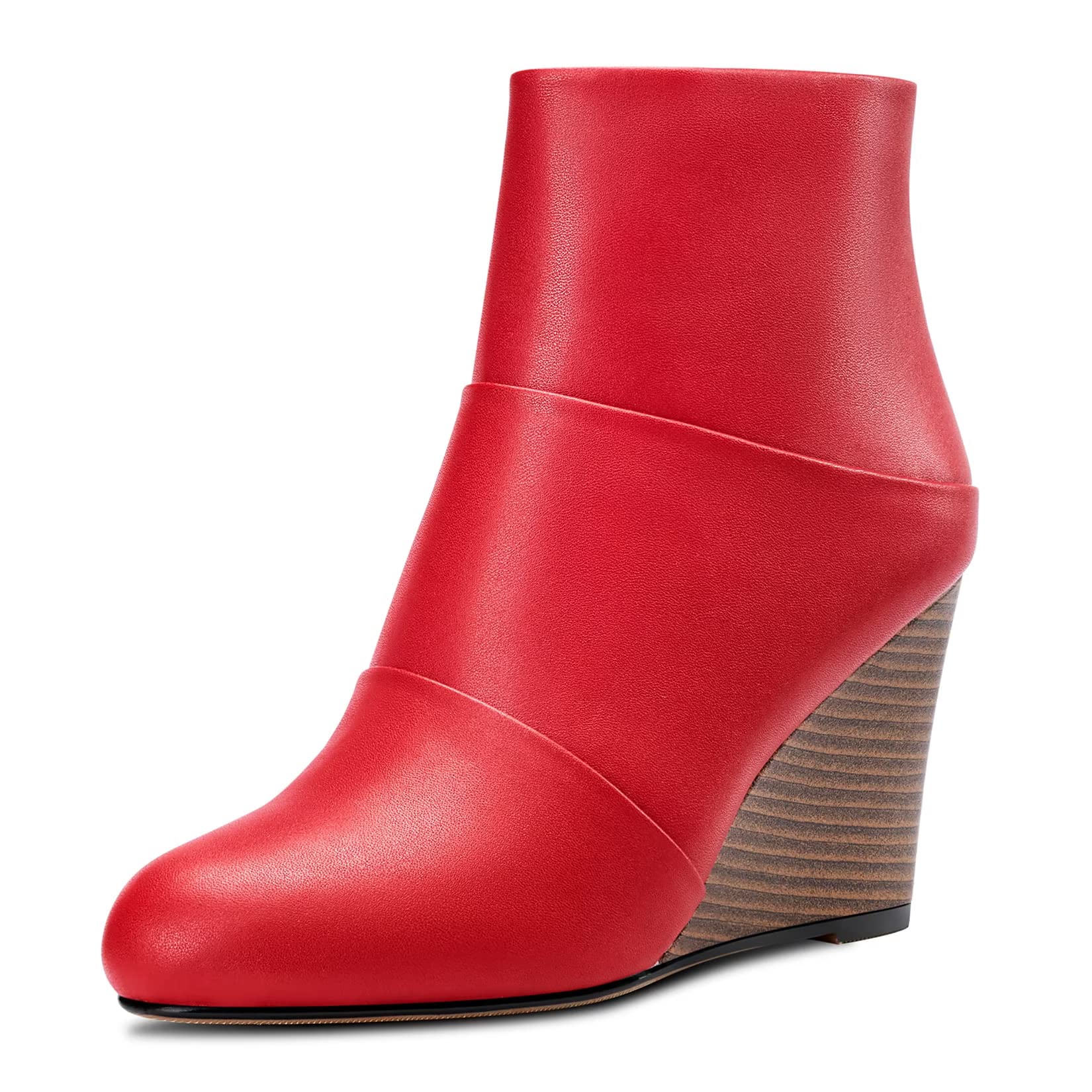HDEUOLM Women's High Wedge Esparto Heel Closed Toe Round Toe Ankle Boots 8.5 CM 