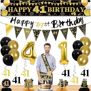 41st Birthday Decorations for Men, Black Gold 41st Party Decoration Kits