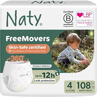Naty FreeMovers Nappy Pants, Size 4 (8-15 kg), 108 Count