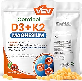 VEV Corefeel Vitamin D3 K2 10,000 IU Magnesium Supplement, 300 Softgels