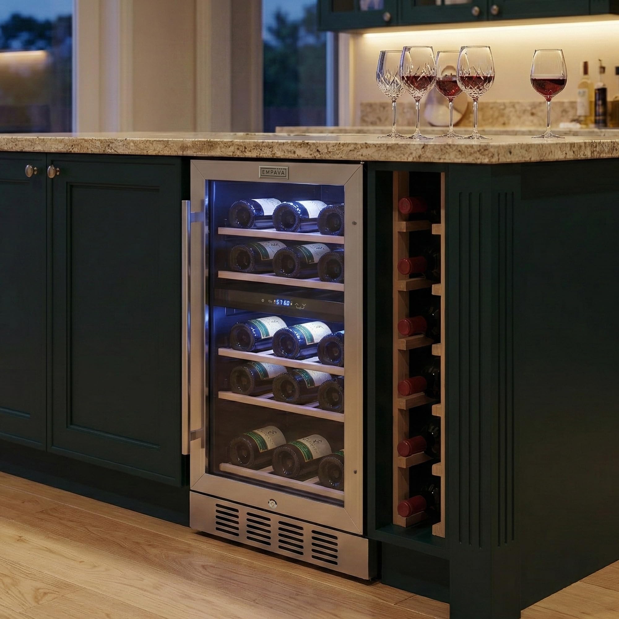 Empava 15 inch Dual Zone Wine Cooler Refrigerator Under Counter with Reversible 