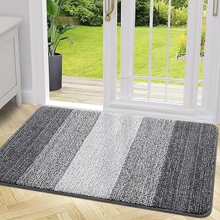 Grandaily 20" x 32" Indoor Doormat Non-Slip Washable Front Door Mat | Mud Trapper Absorbent Welcome Mat, Low-Profile Striped Inside Entryway Mat, Entrance Mat for Front Back Door, Grey