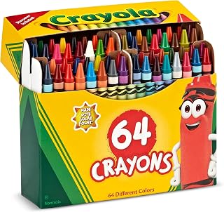 CRAYOLA Wax Crayons 64ct with Sharpener, School Colouring Set Age 3+ | 64 colouring crayons in storage box with sharpener, perfect for school, arts and crafts, gifts and holiday fun
