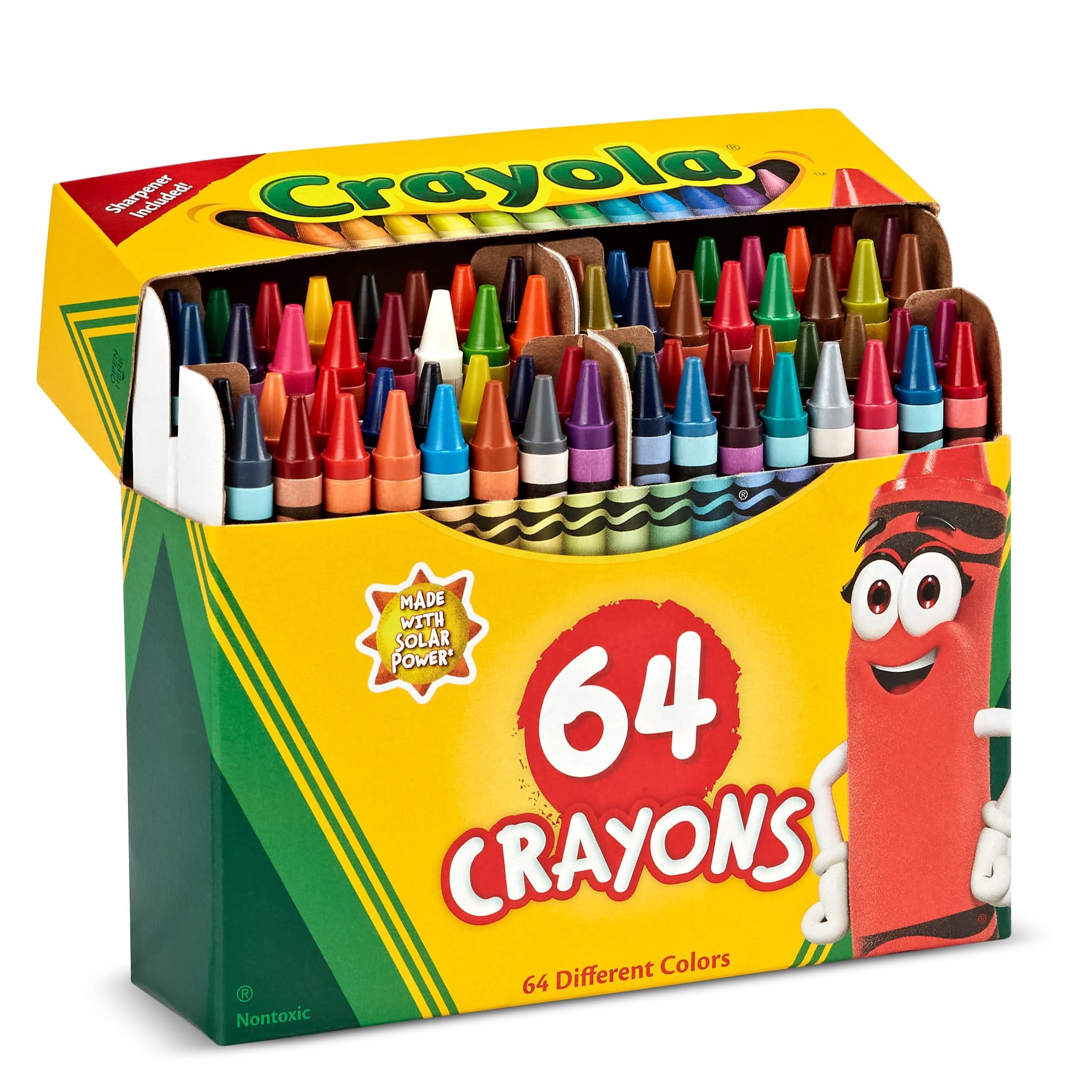 CRAYOLA Wax Crayons 64ct with Sharpener, School Colouring Set Age 3+ | 64 colour