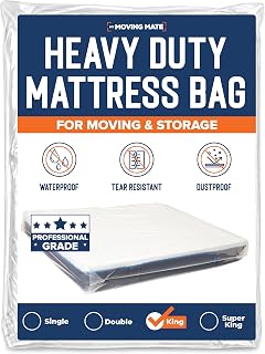 King Size Mattress Bags For Moving & Storage - Heavy Duty King Size Mattress Cover for Moving House & Self Store - Plastic Mattress Storage Bag Protector - Strong, Reusable, Tearproof - 5ft