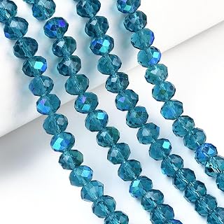About 105Pcs Glass Rondelle Beads for Jewelry Making 4x3mm Faceted Briolette Crytal Spacer Beads Electroplate Glass Loose Bead for Friendship Bracelets Necklace Jewelry Making