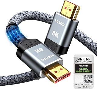 Snowkids 10K 8K HDMI 2.1 Cable 2M Certified, 48Gbps Ultra High Speed HDMI | 8K@60Hz 4K@120Hz HDMI Lead, eARC, HDR10+, HDCP 2.2/2.3, for PS5/4, for X-box, HDTV, Blu-ray, TV, Laptop, Gaming Monitor, PC