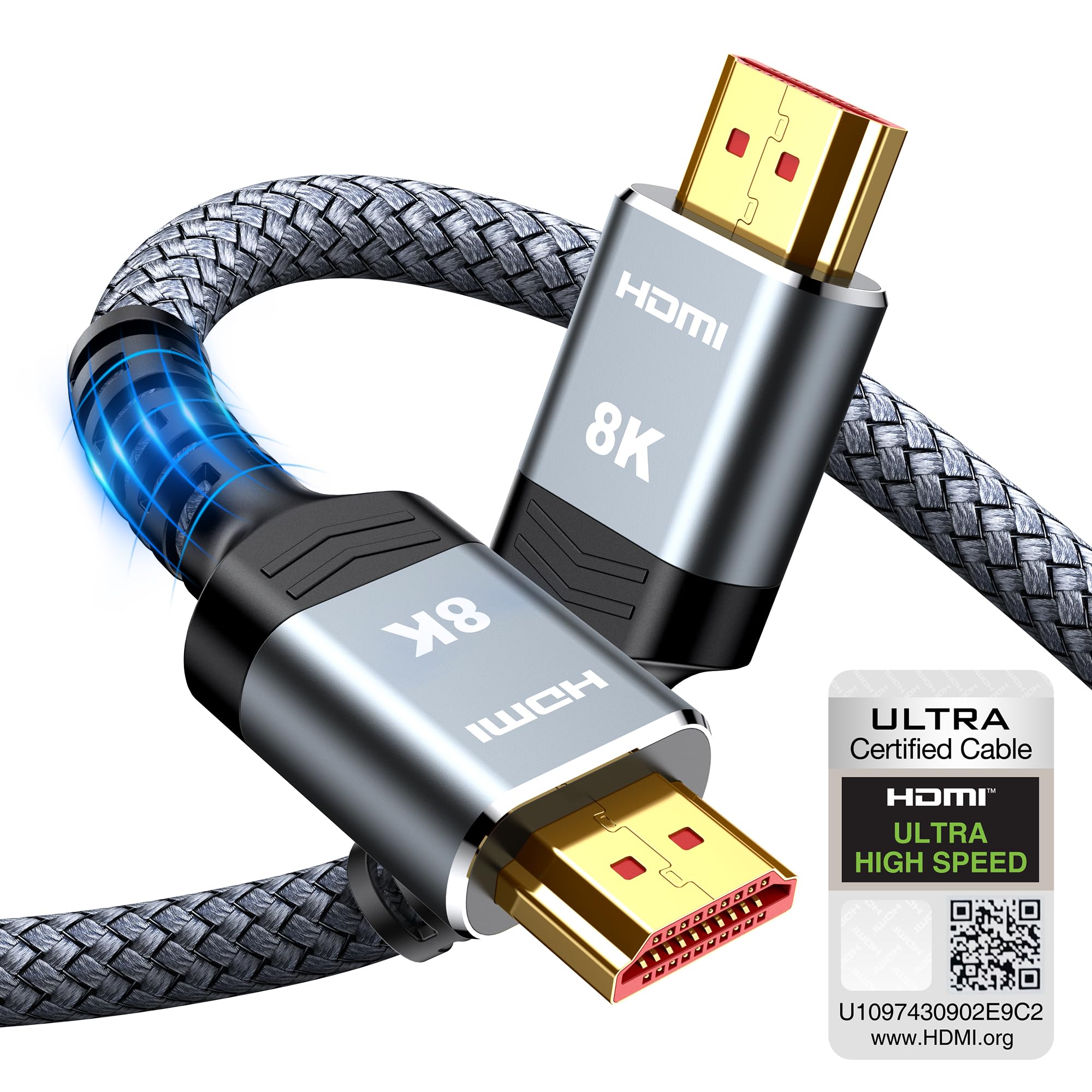 Snowkids 10K 8K HDMI 2.1 Cable 2M Certified, 48Gbps Ultra High Speed HDMI | 8K@6