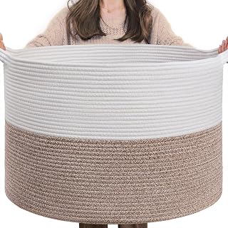 INDRESSME XXXLarge Woven Rope Blanket Basket Living Room Brown, 90L | 21.7" x 13.8" Storage baskets for toys laundry &amp; pillows. Fits living room, bedroom or nursery décor. Soft-touch with handles