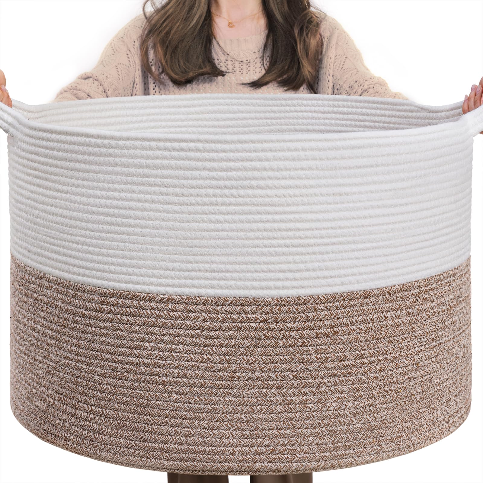 INDRESSME XXLarge Woven Blanket Basket Living Room, Laundry Basket, 90L | 21.7 x