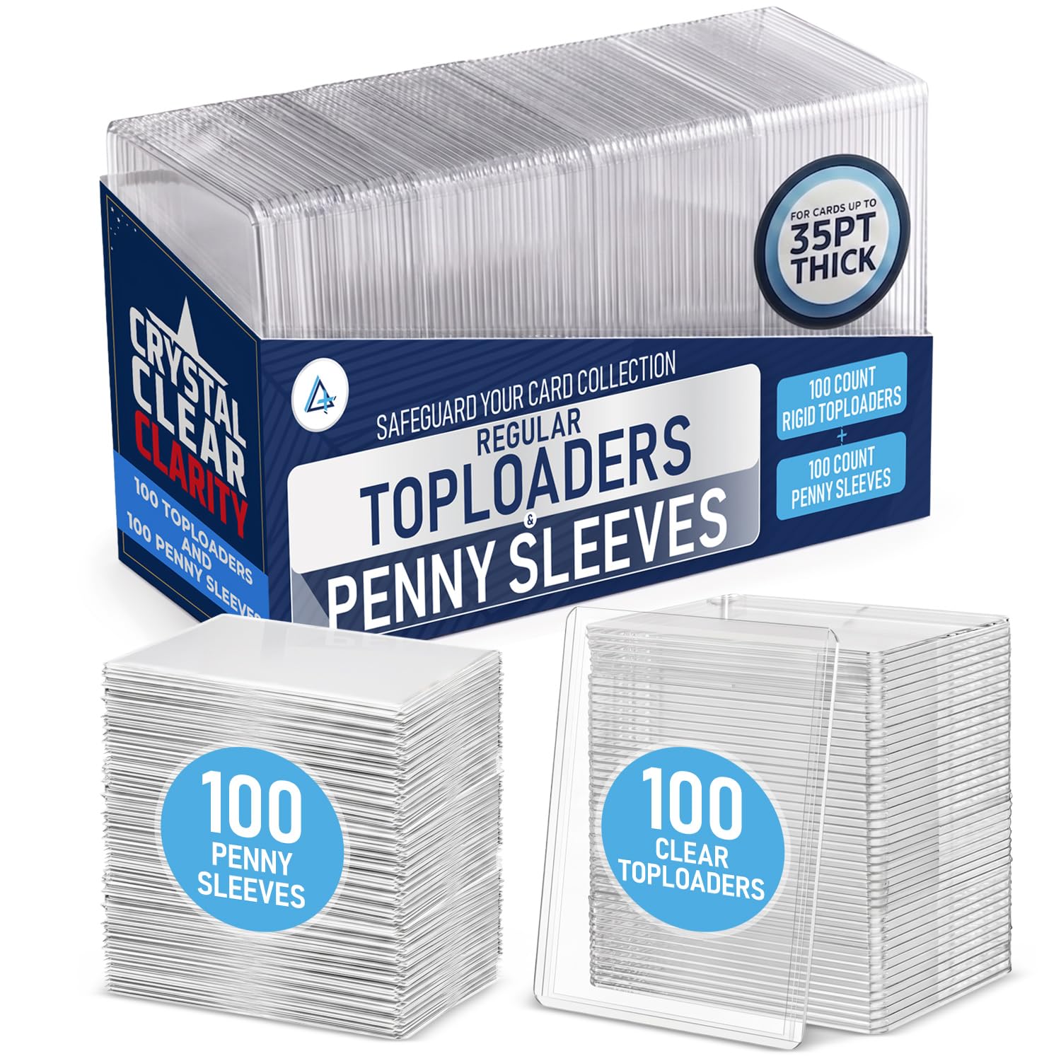 Invested Alliance 200-Pack Toploaders & Card Sleeves – 100 Crystal-Clear 35PT To