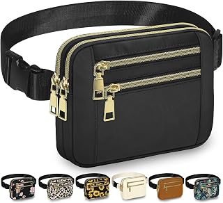 Capolo Fanny Packs for Women 4 Zip Pocket Crossbody Belt Bag Waist Bags | Waterproof, Fashion Waist Pack, Crossbody Bags for Women, with Adjustable Strap, for Workout,Running,Traveling(Black,M)