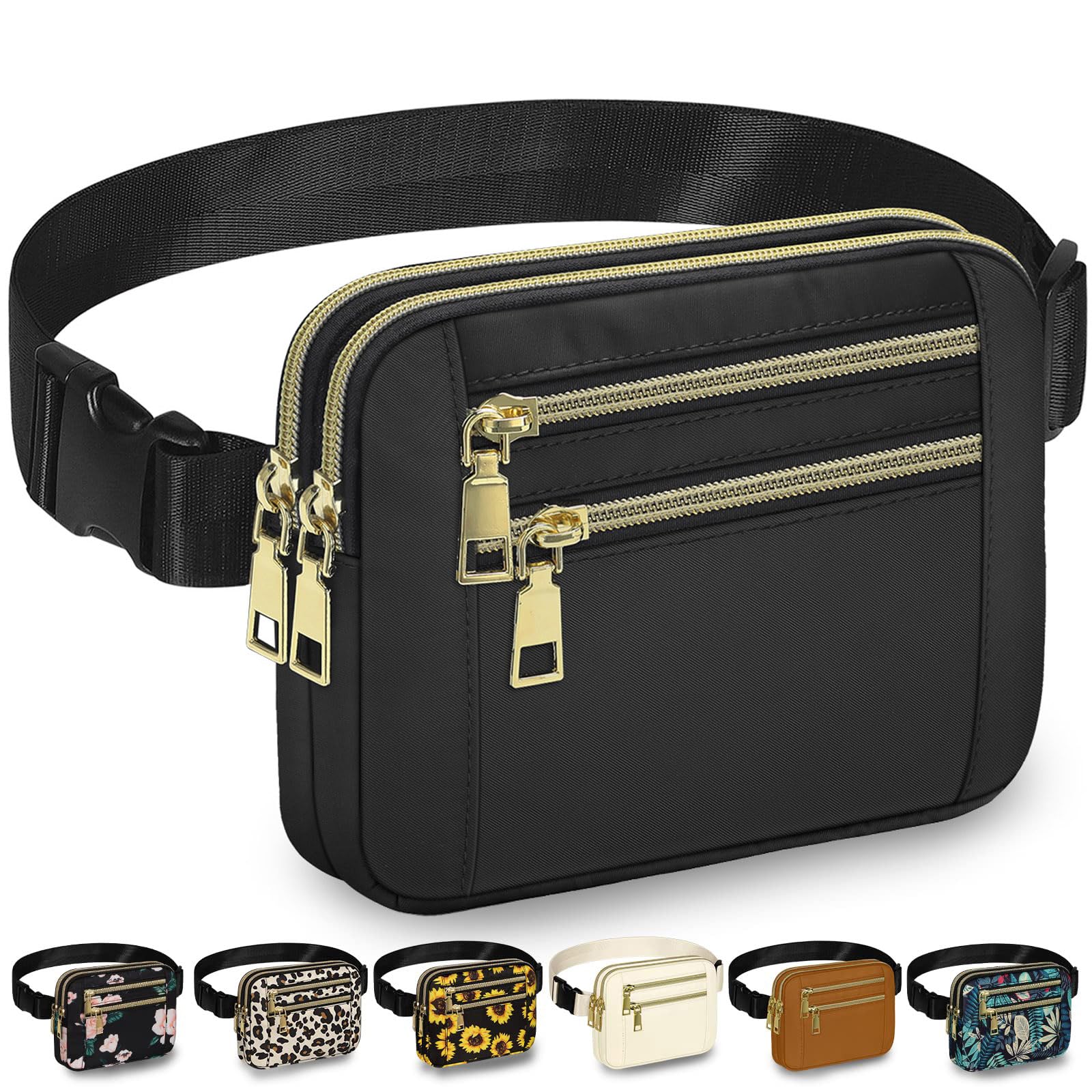 Capolo Fanny Packs for Women 4 Zip Pocket Crossbody Belt Bag Waist Bags | Waterp