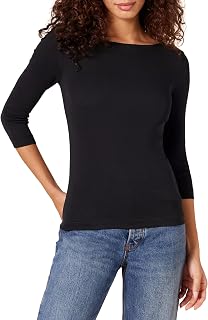 Amazon Essentials Donna T-Shirt con Scollo a Barchetta con Manica a 3/4 Aderente
