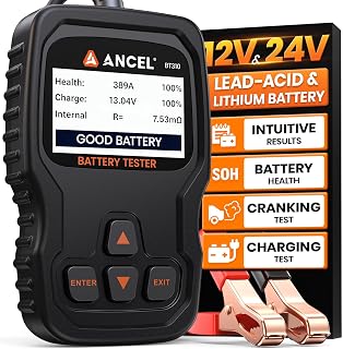 ANCEL BT310 Car Battery Tester 12V 24V - Digital Automotive Alternator | Load Tester for Lead-Acid/AGM/Lithium-Ion (100-2000 CCA), Cranking & Charging Test for Car, Truck, Motorcycle, Boat, ATV