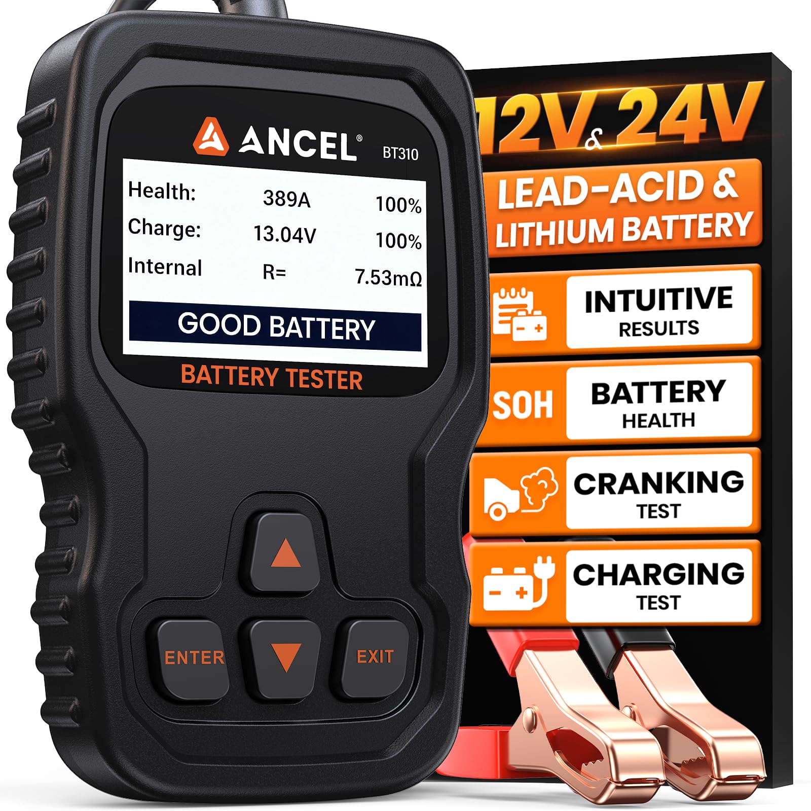 ANCEL BT310 Car Battery Tester 12V 24V - Digital Automotive Alternator | Load Te