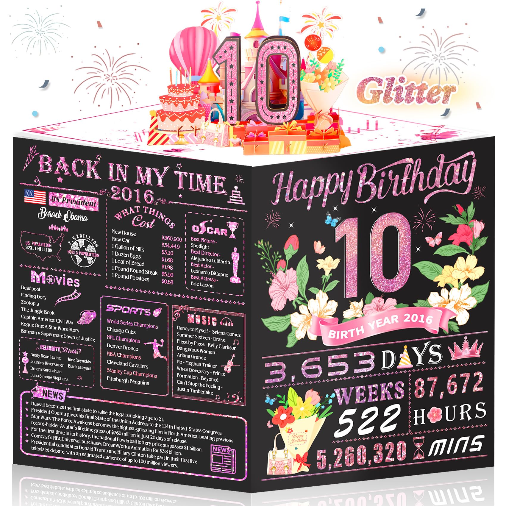 10th Birthday Card,3D Pop Up Funny 10th Birthday Decorations for Girls Granddaug