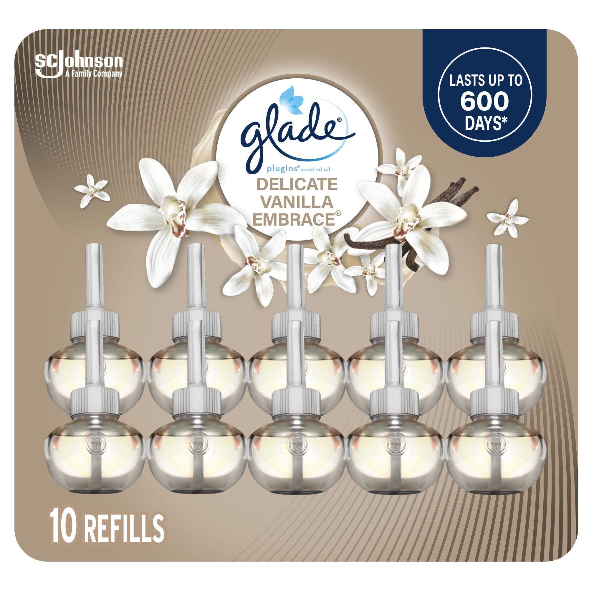 Glade PlugIns Scented Oil Air Freshener, Delicate Vanilla, 10 Refills | 10-Pack 