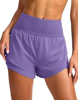 SANTINY 2 in 1 Running Shorts for Women with 3" High Waist Pockets Workout Athletic Shorts with Lining
