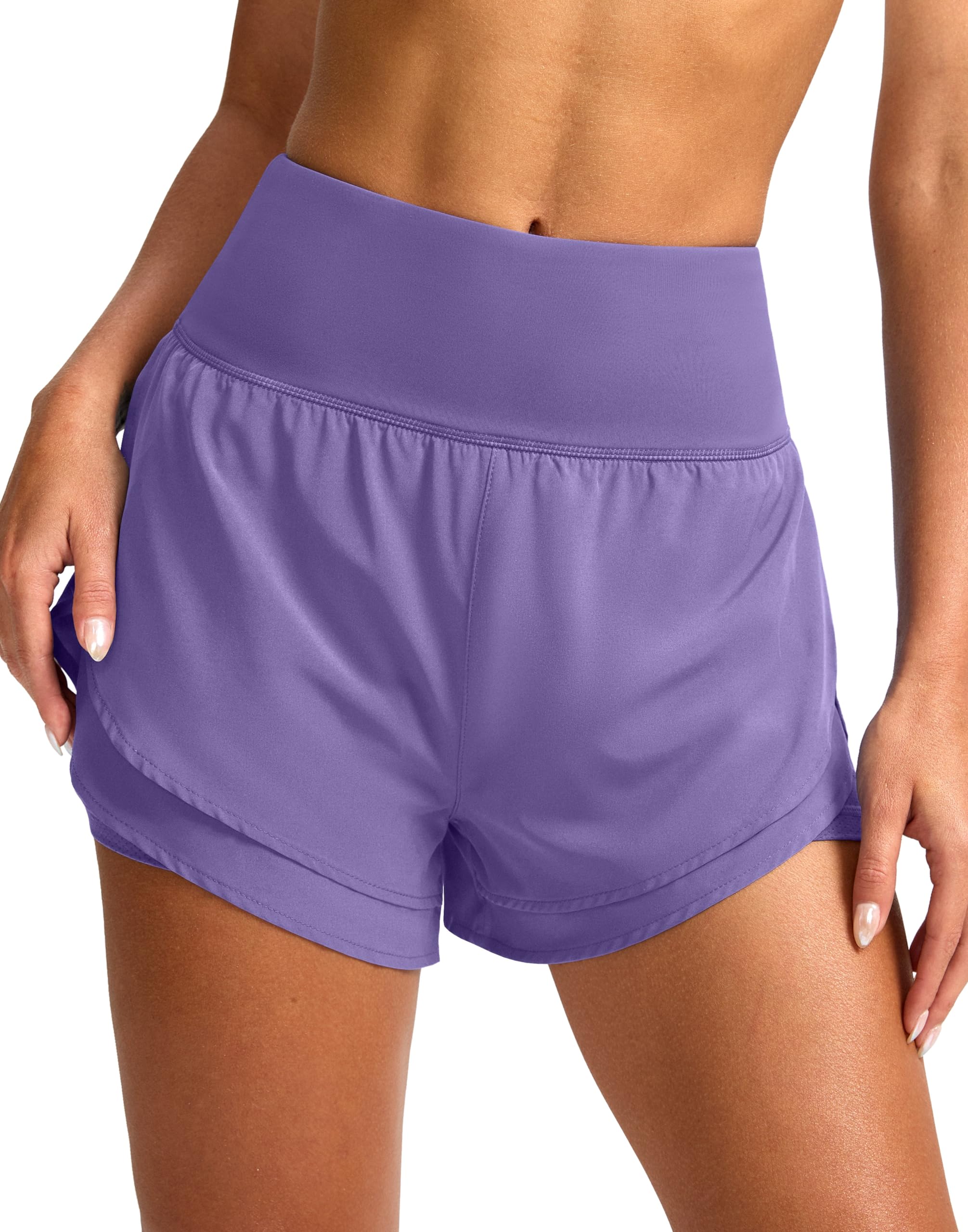 SANTINY 2 in 1 Running Shorts for Women with 3" High Waist Pockets Workout Athle