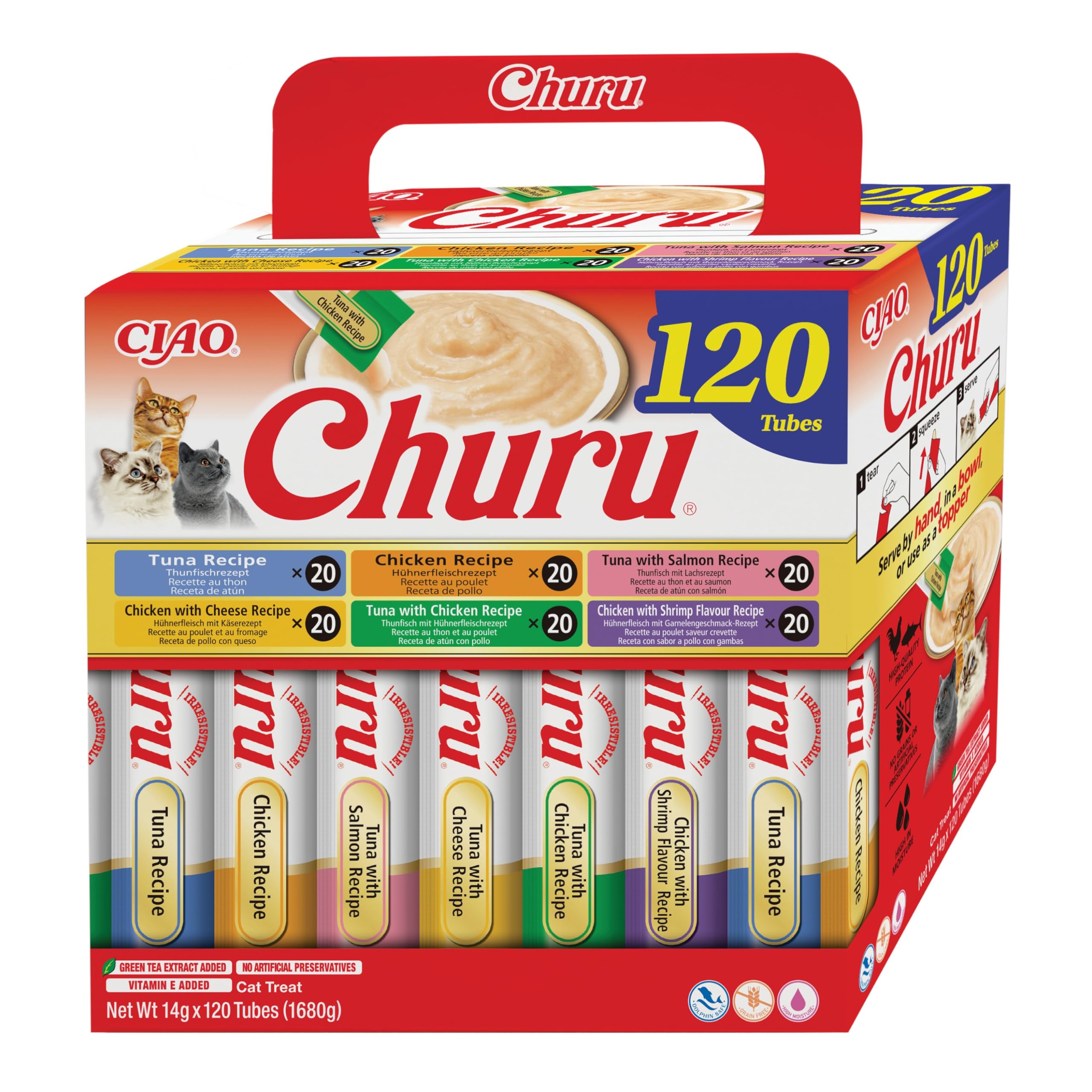 INABA Churu Snack for Cats, Chicken and Tuna Multipack, 120 x 14 g | Smooth, Cre