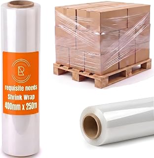 REQUISITE NEEDS Heavy Duty Stretch Film 400mm x 250m – Waterproof & Moisture Proof Pallet Wrap for Packaging, Moving & Storage (Clear, 1)