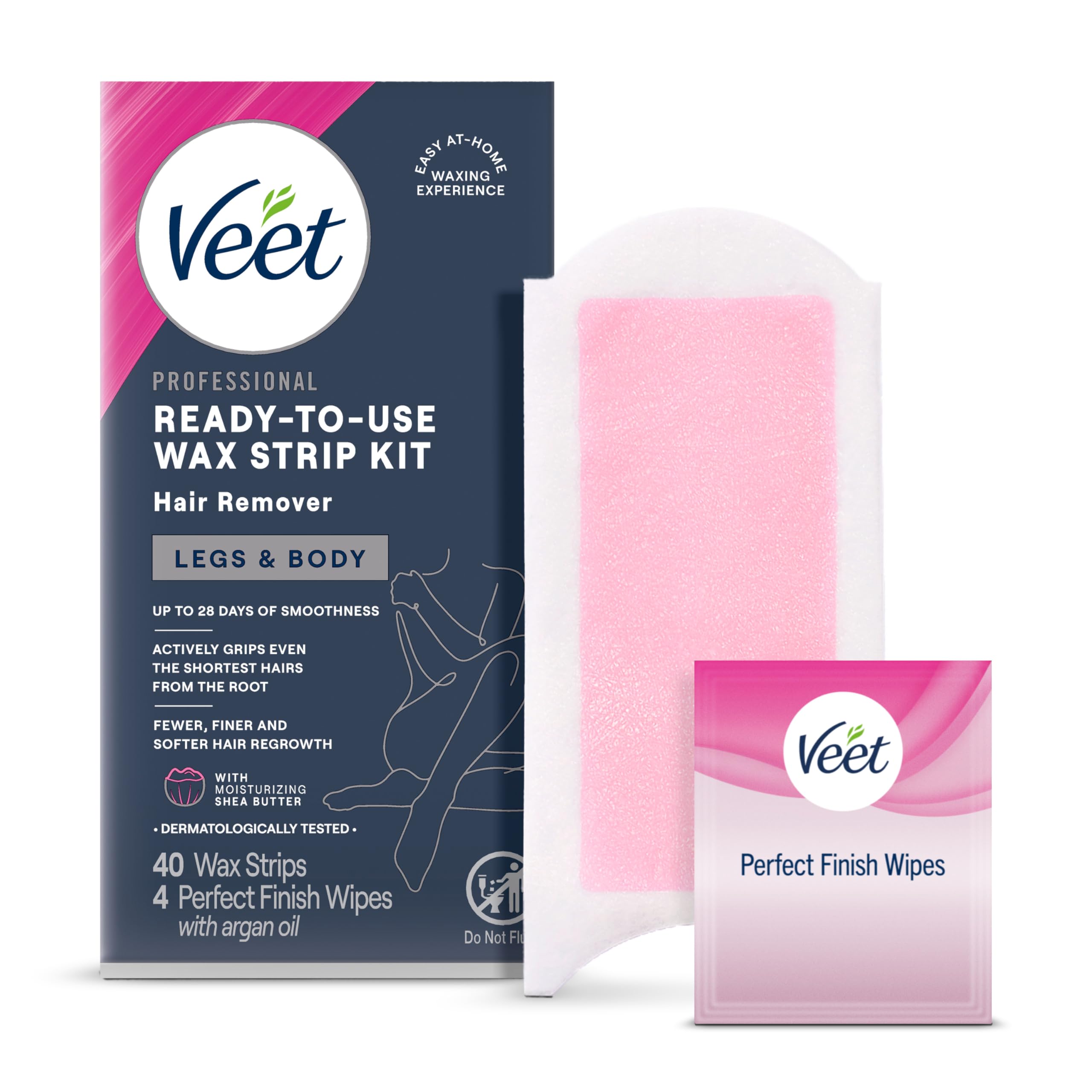 Veet Wax Strips Kit for Women, Body Hair Removal, 40 Strips + 4 Body Wipes | Smo