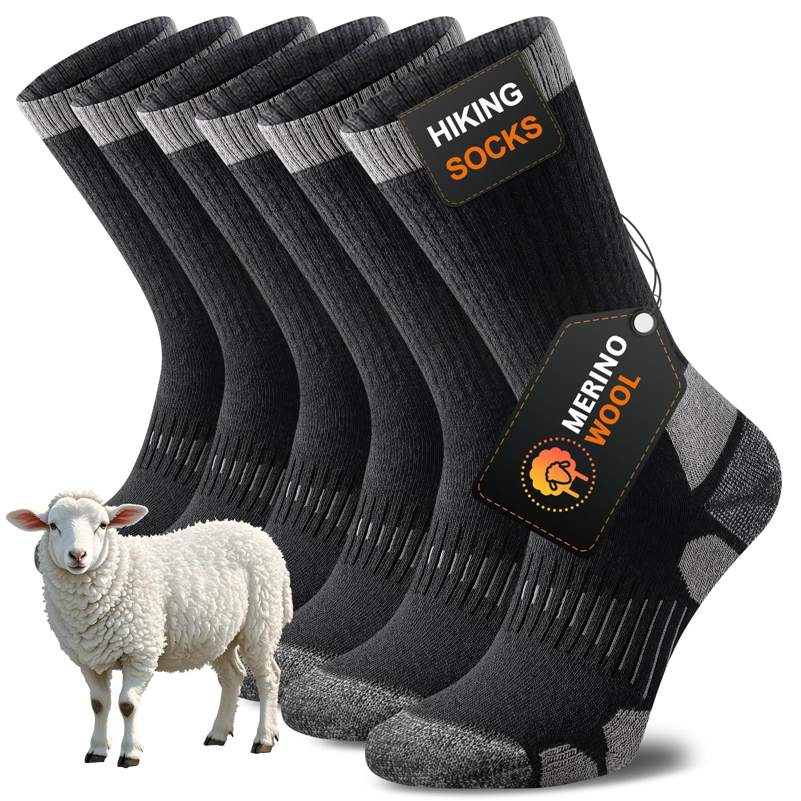 Niorasen Merino Wool Hiking Socks for Men & Women, Thick Cushioned Walking Socks