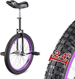 AW 20" Mountain Unicycle & 3 Set 2.4" All-Terrain Tires & Gear Bag Kit | Wide Tire Single Wheel Bike, 1-Year Use Tire Sets, Organized Gear Carry Bag, Purple Rim for Adults Teens