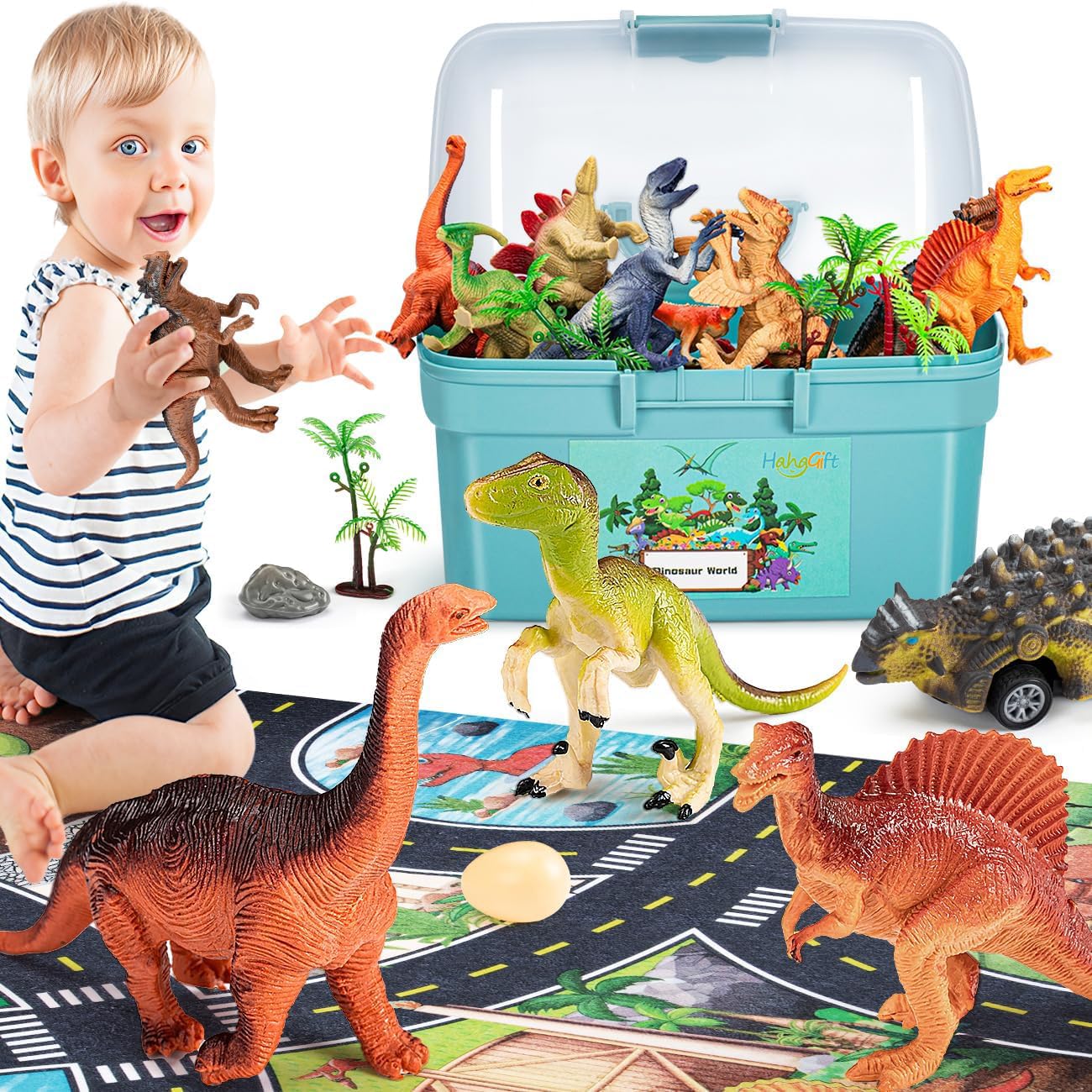 HahaGift 25 Pieces Dinosaur Toys for 3 4 5 6 Year Old Boys Gifts, Dino Games for