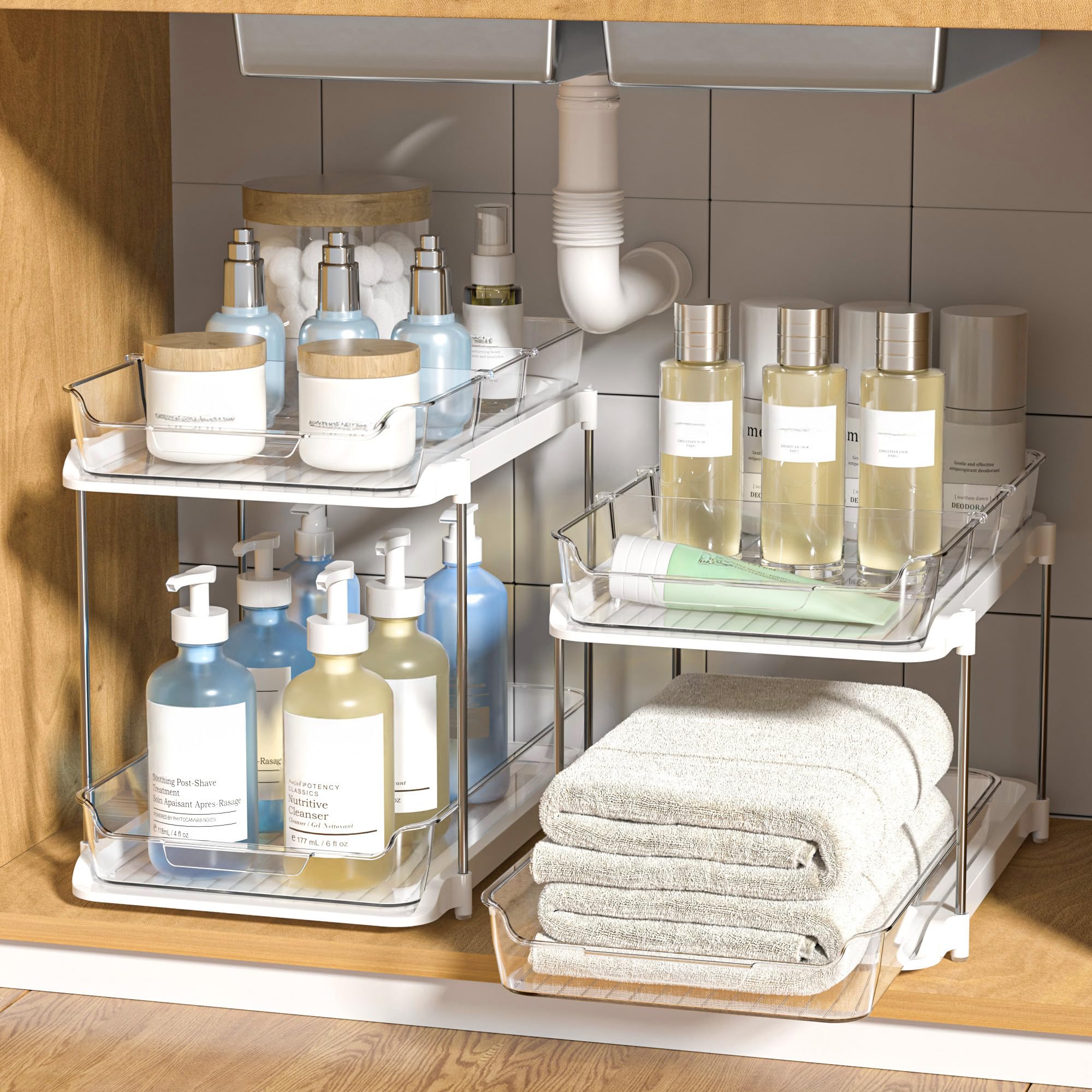Delamu 2-Tier Multi-Purpose Bathroom Under Sink Organizers and Storage, Stackabl