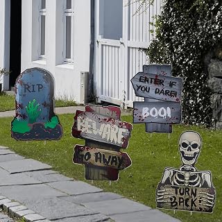 4 Pack Reusable Halloween Yard Signs – Waterproof Outdoor Garden Decorations, Medium Size 28 * 21cm Spooky Ghost Stake Signs for Haunted House or Lawn (Medium Size -4 Pcs)