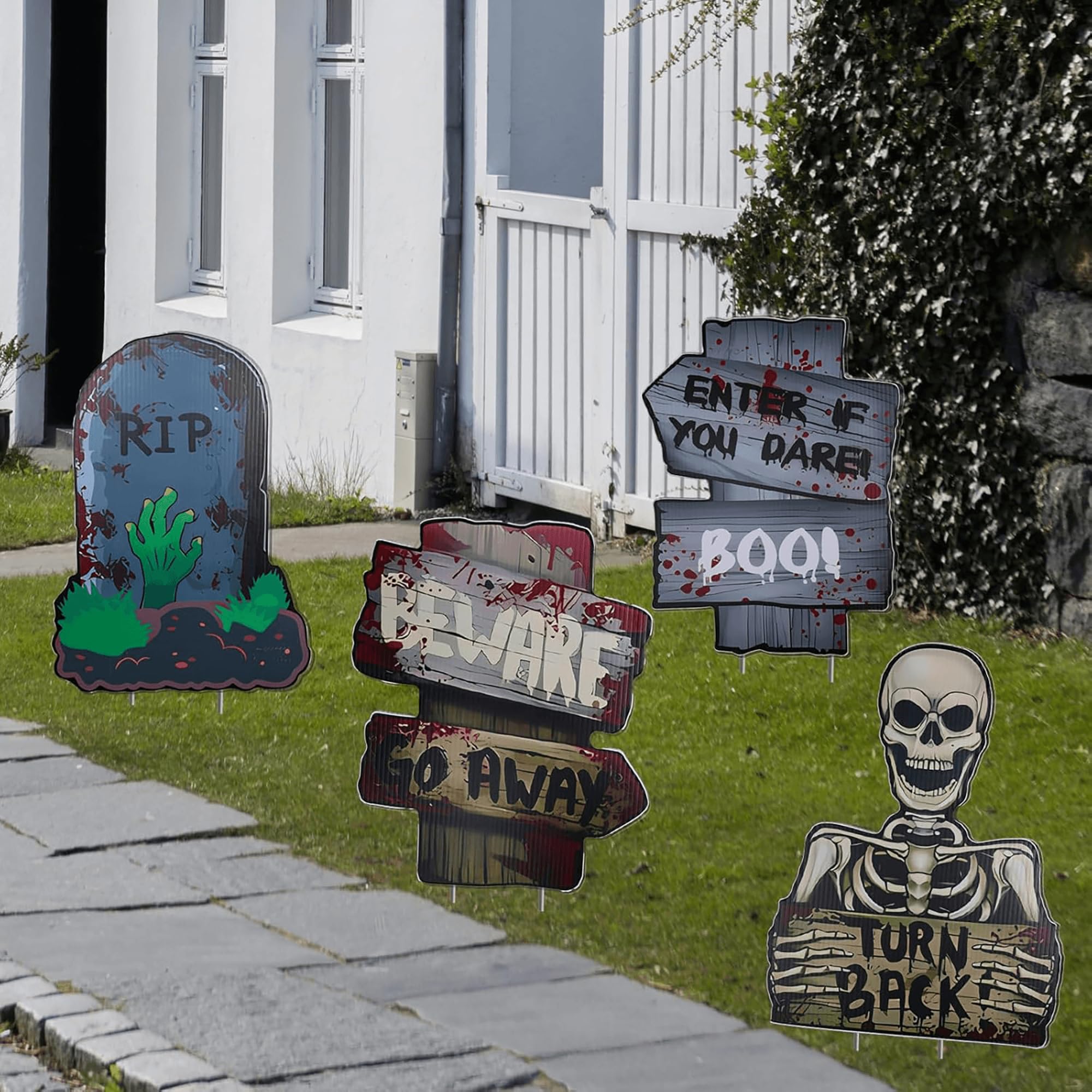 4 Pack Reusable Halloween Yard Signs – Waterproof Outdoor Garden Decorations, Me