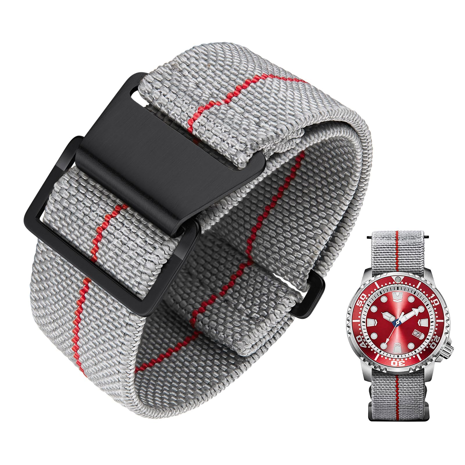 BINLUN Elastic Nylon Watch Strap 18 mm 20 mm 22 mm Parachute Marine Diver Fabric