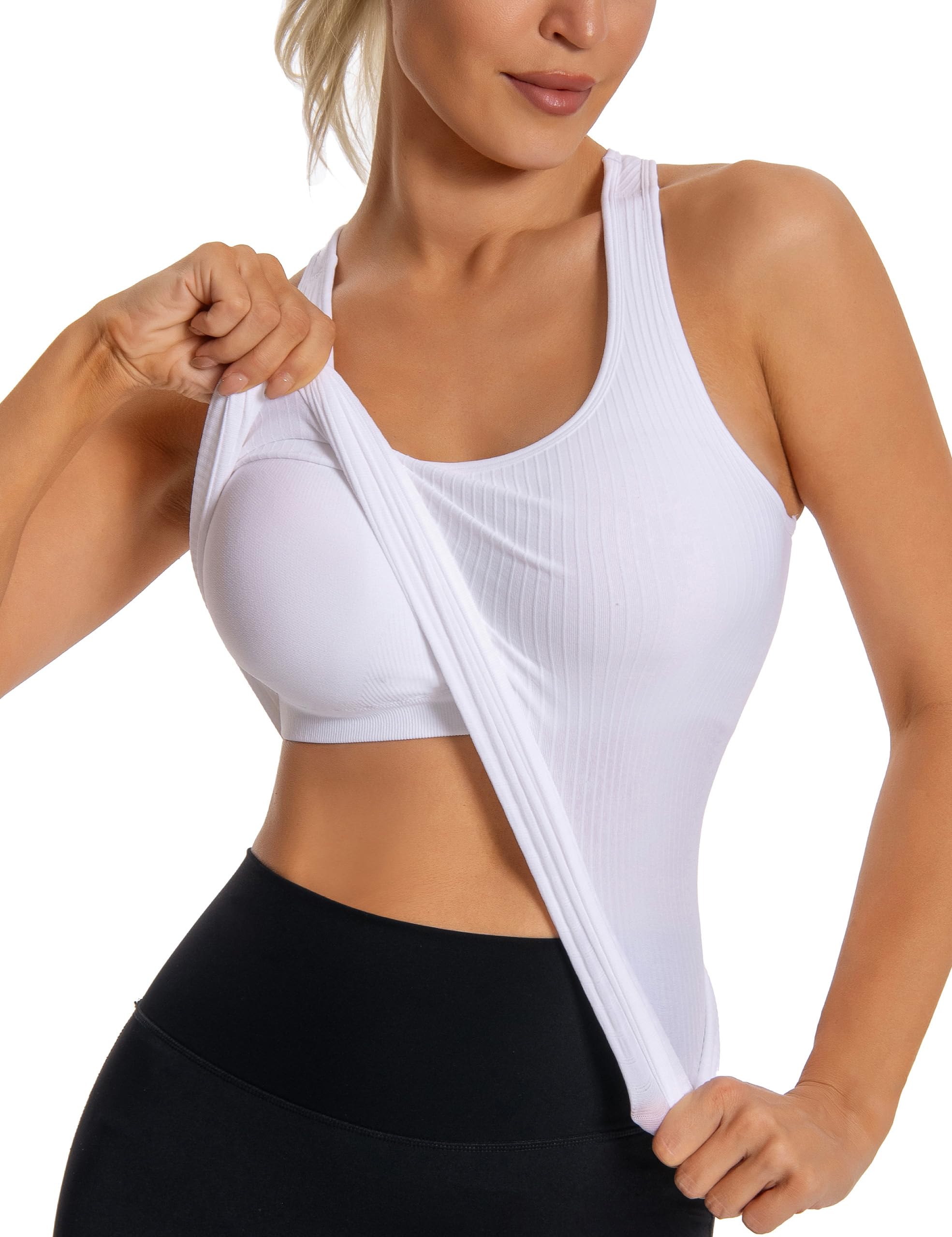 MathCat Workout Tank Tops for Women with Built in Bra, Sleeveless Gym Tops Seaml