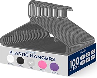 SereneLife Plastic Hangers 100 Pack - Space Saving Clothes Hanger - Durable & Strong Closet Organizers and Storage with Built-in Strap Hooks - Essential for Shirts, Pants, Skirts & Coats (Gray)