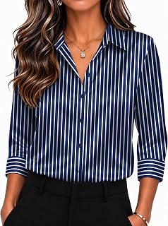 Zeagoo Blusas de satén para mujer, con botones, manga 3/4, tallas S-2XL