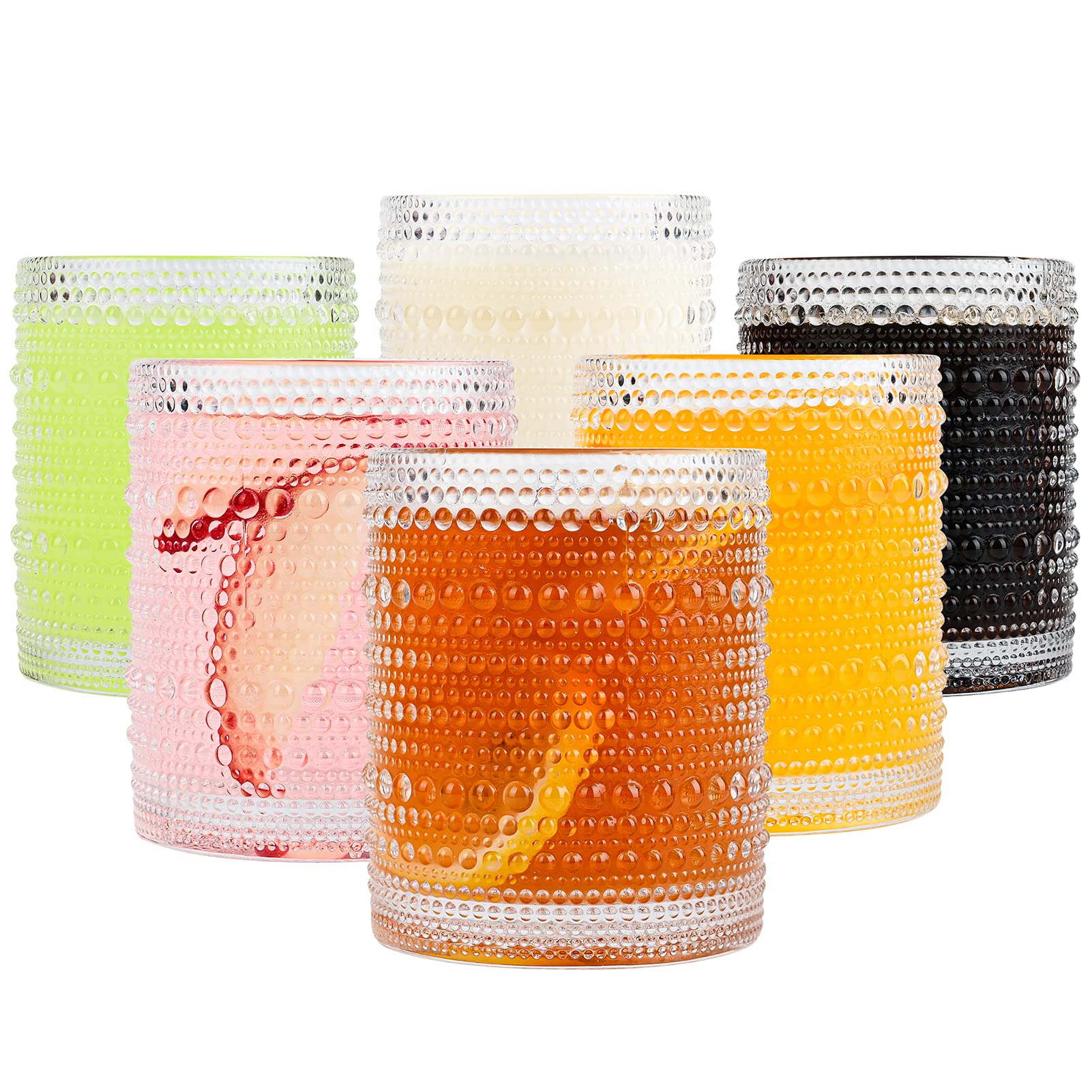 ZMOWIPDL Drinking Glasses Set of 6,12oz Clear Hobnail Glass Cups | Vintage Glass