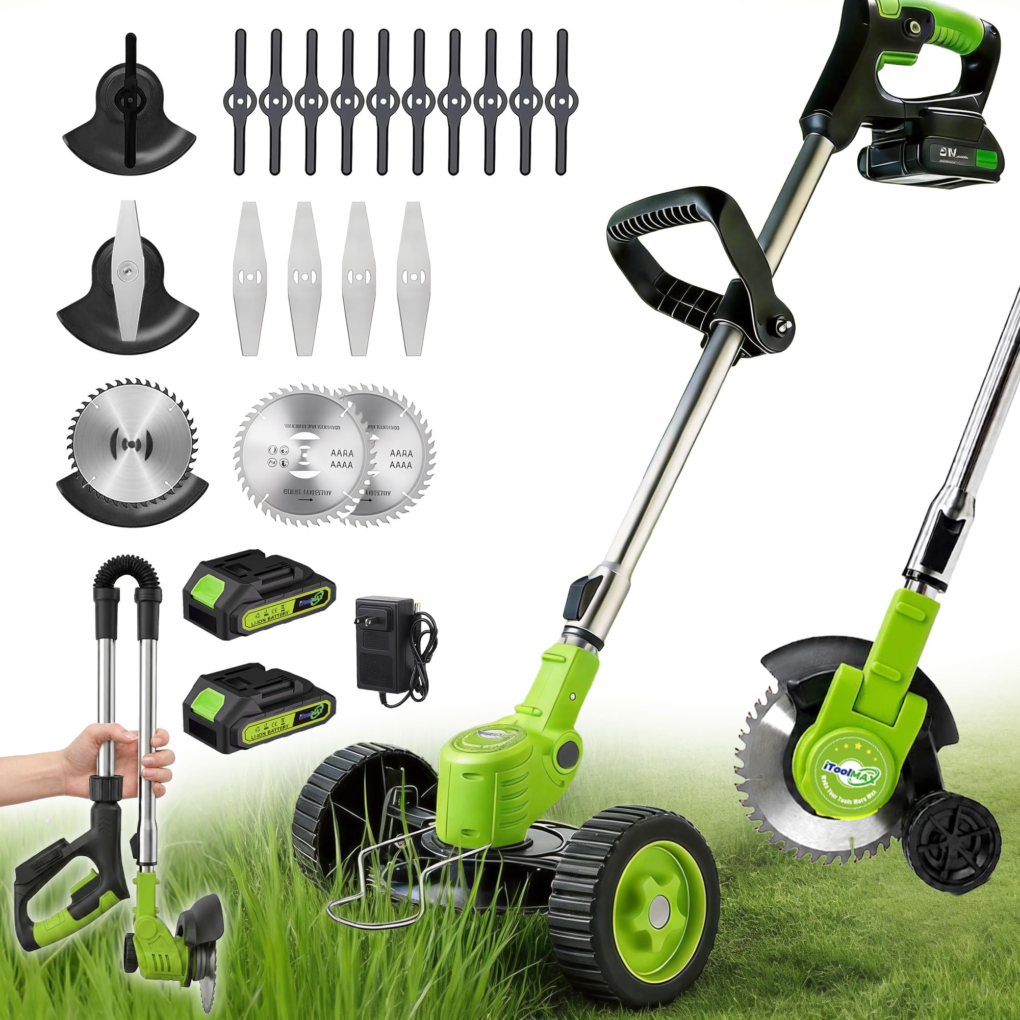 Cordless Electric Weed Wacker with Wheels, 3-in-1 Grass Trimmer & Brush Cutter &