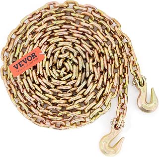 VEVOR Transport Binder Chain, 7100 lbs Working Load Limit, 3/8'' x 20' G80 Tow Chain Tie Down with Grab Hooks, DOT Certified, Galvanized Coating Manganese Steel for Dock Factory Construction Site