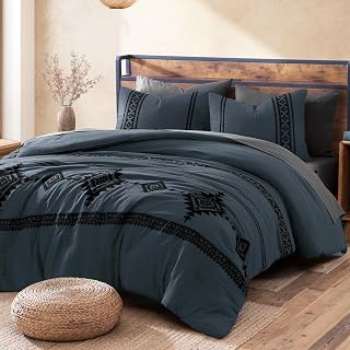 MaiRêve Embroidery Full Size Comforter Set 7 Pieces Blue Grey Bed in a Bag