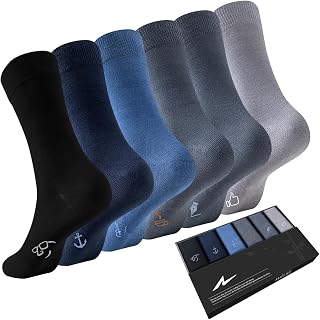 Niorasen 6 Pairs Mens Bamboo Socks Comfortable Soft Breathable Smart Classic Socks with Gift Box for Daily Business Casual