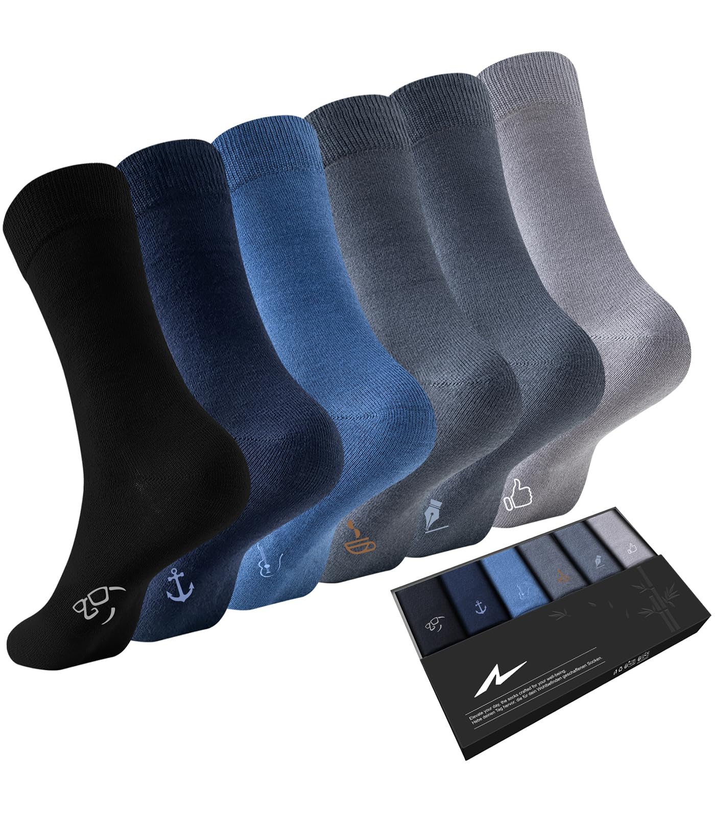 Niorasen 6 Pairs Mens Bamboo Socks Comfortable Soft Breathable Smart Classic Soc